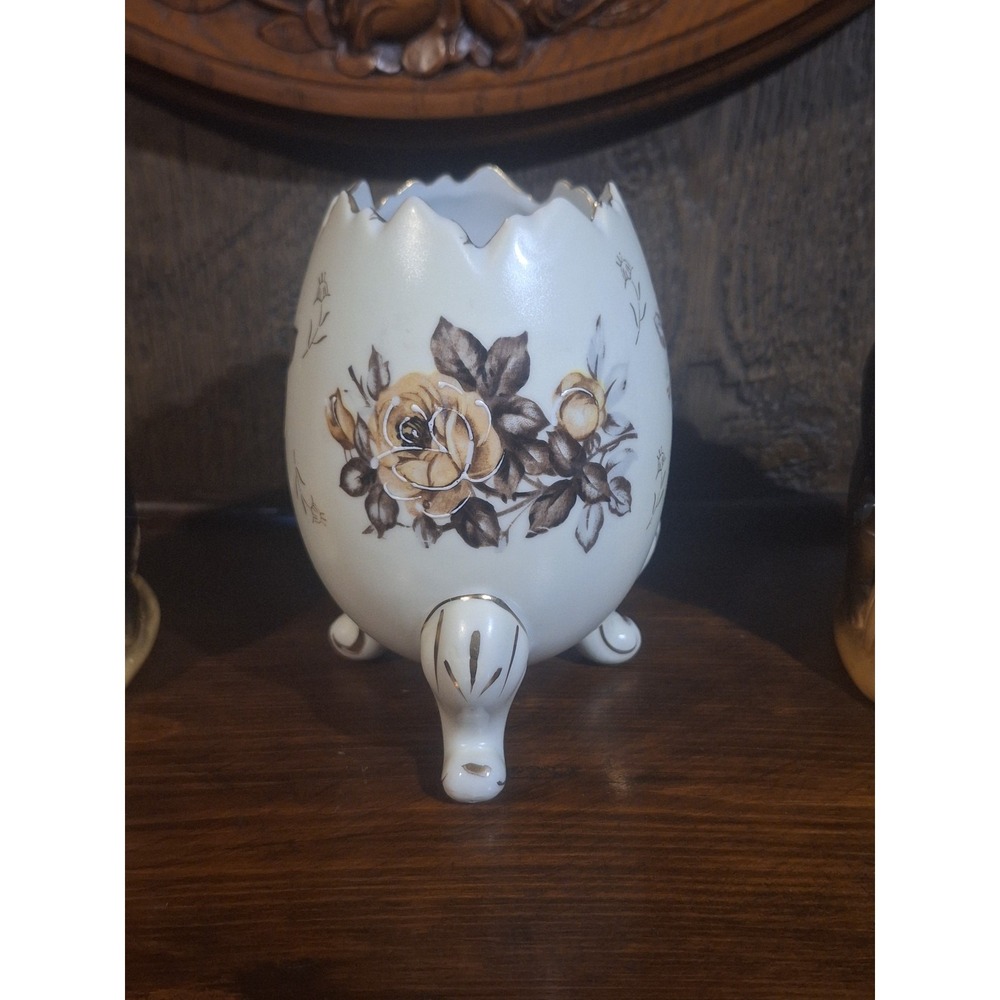 Vintage hand painted footed egg vase